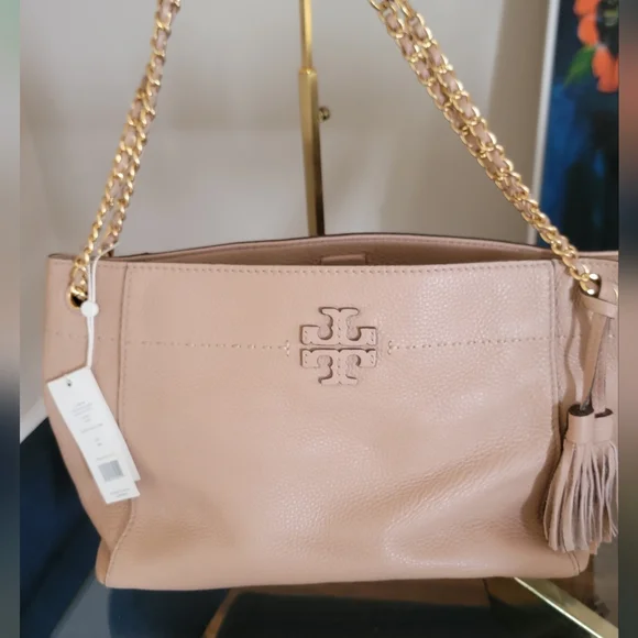 Tory Burch Pinkish Tan NwtCrossbody Bag with Gold Chain